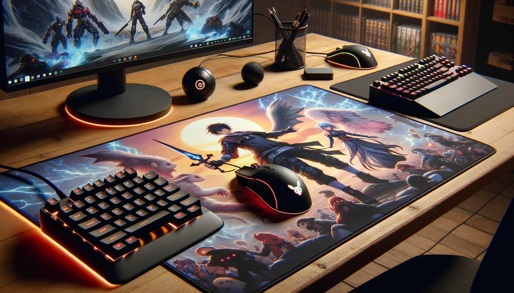 Tapis de souris gamer XXL avec art manga et surface lisse pour un gameplay rapide et précis.