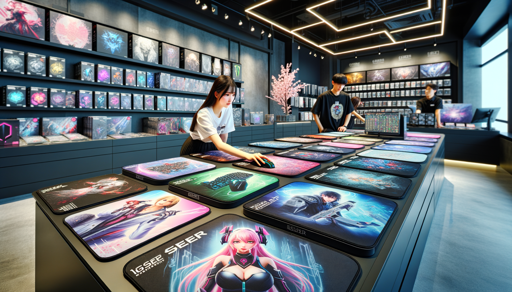 Tapis de souris XXL FNAC avec designs manga, parfait pour gamers.