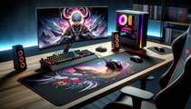 Titanwolf tapis de souris XXL sur un bureau de jeu moderne avec RGB.