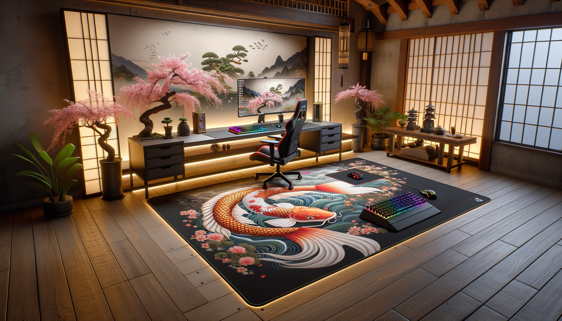 Tapis de souris XXL Japon avec motifs traditionnels, idéal pour un setup gaming esthétique
