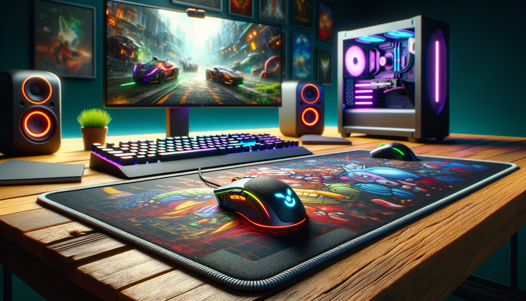 Tapis de souris XXL sur mesure avec textures variées et designs manga vibrants, parfait pour les gamers.