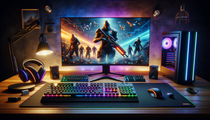 Tapis de souris XXL RGB lumineux dans un setup gaming moderne et dynamique.