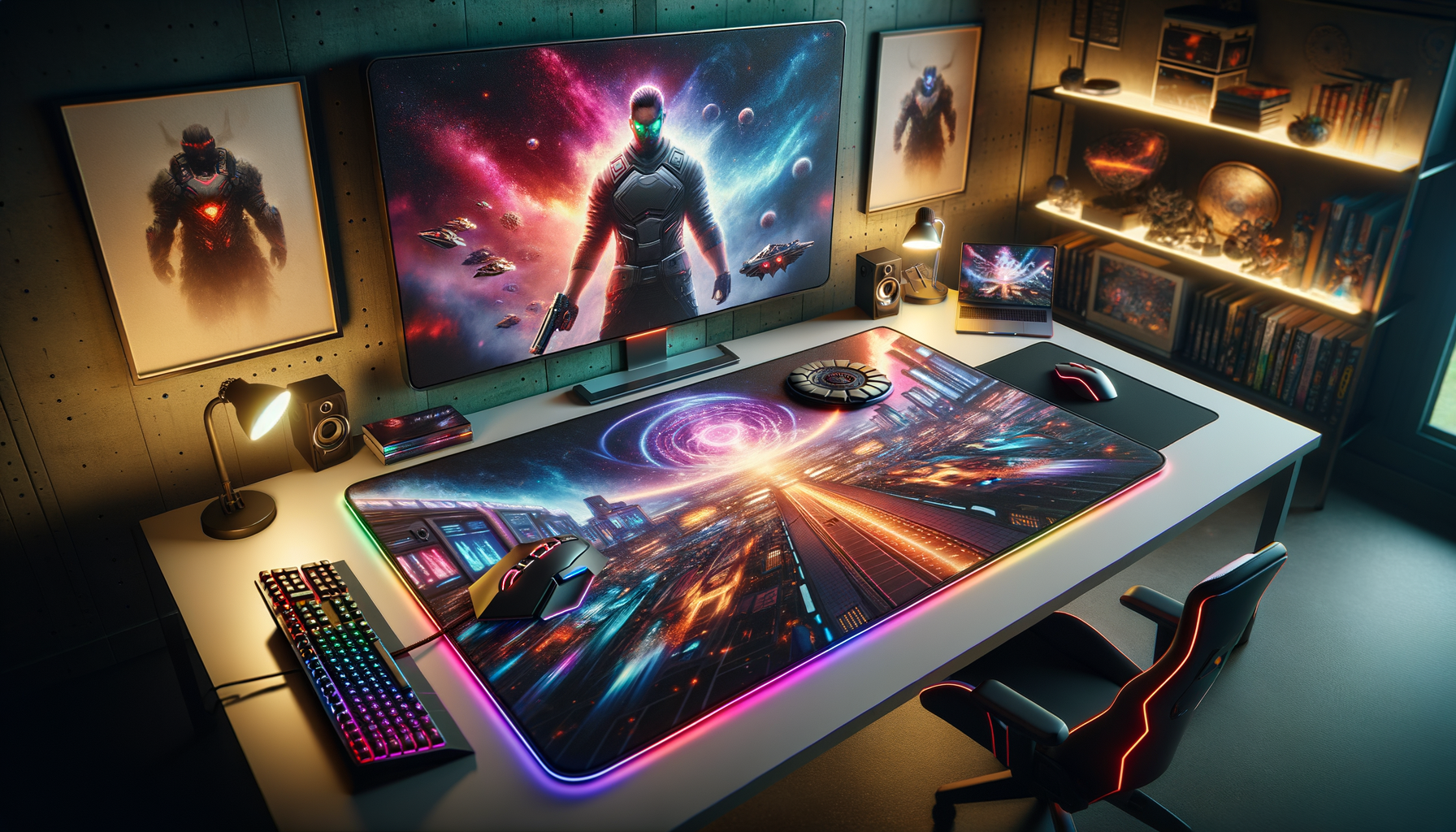 test aukey tapis de souris xxl avec éclairage RGB dans un environnement gaming