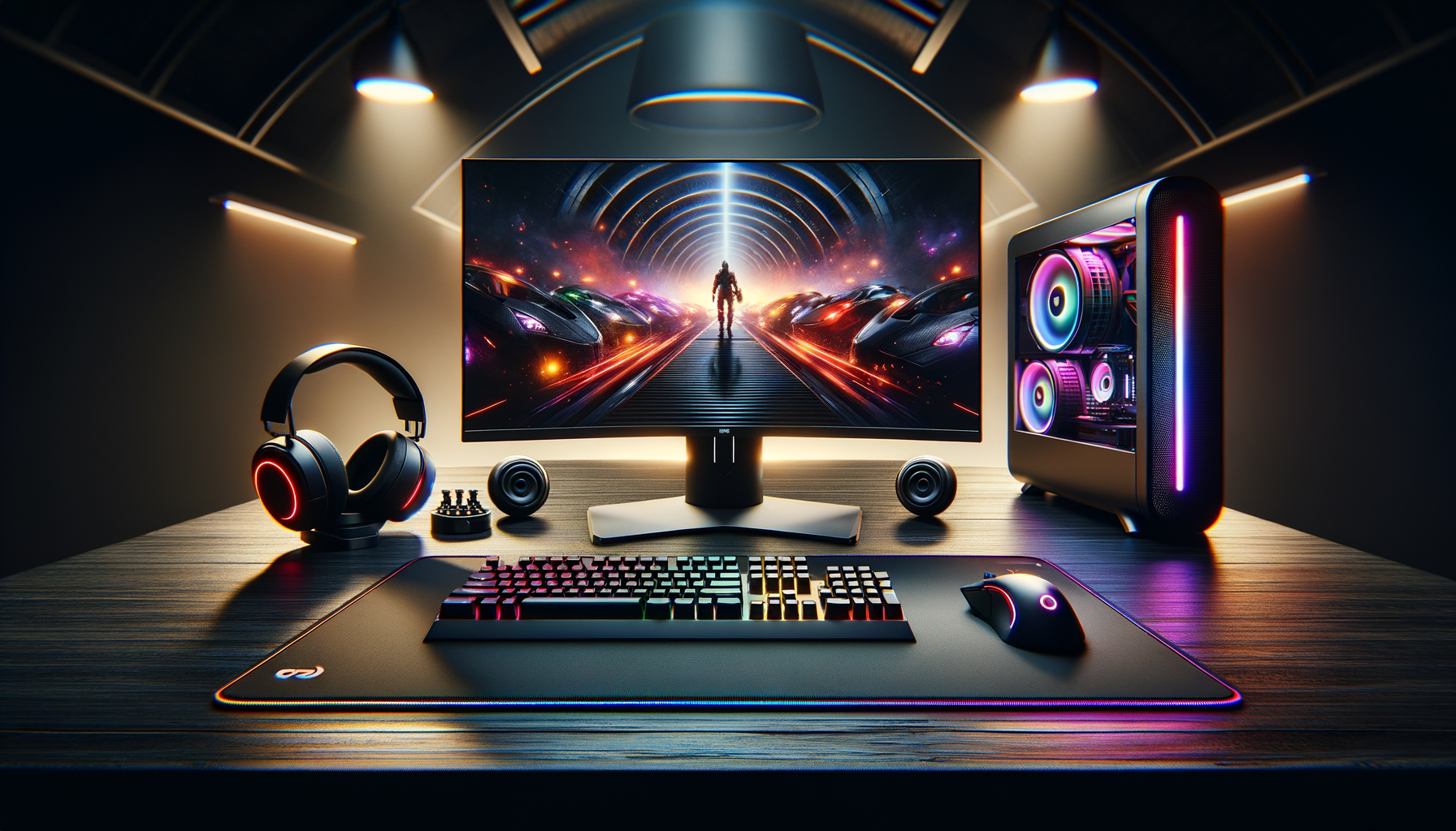 Tapis de souris XXL Razer sur un bureau de gaming avec un ordinateur et un casque.