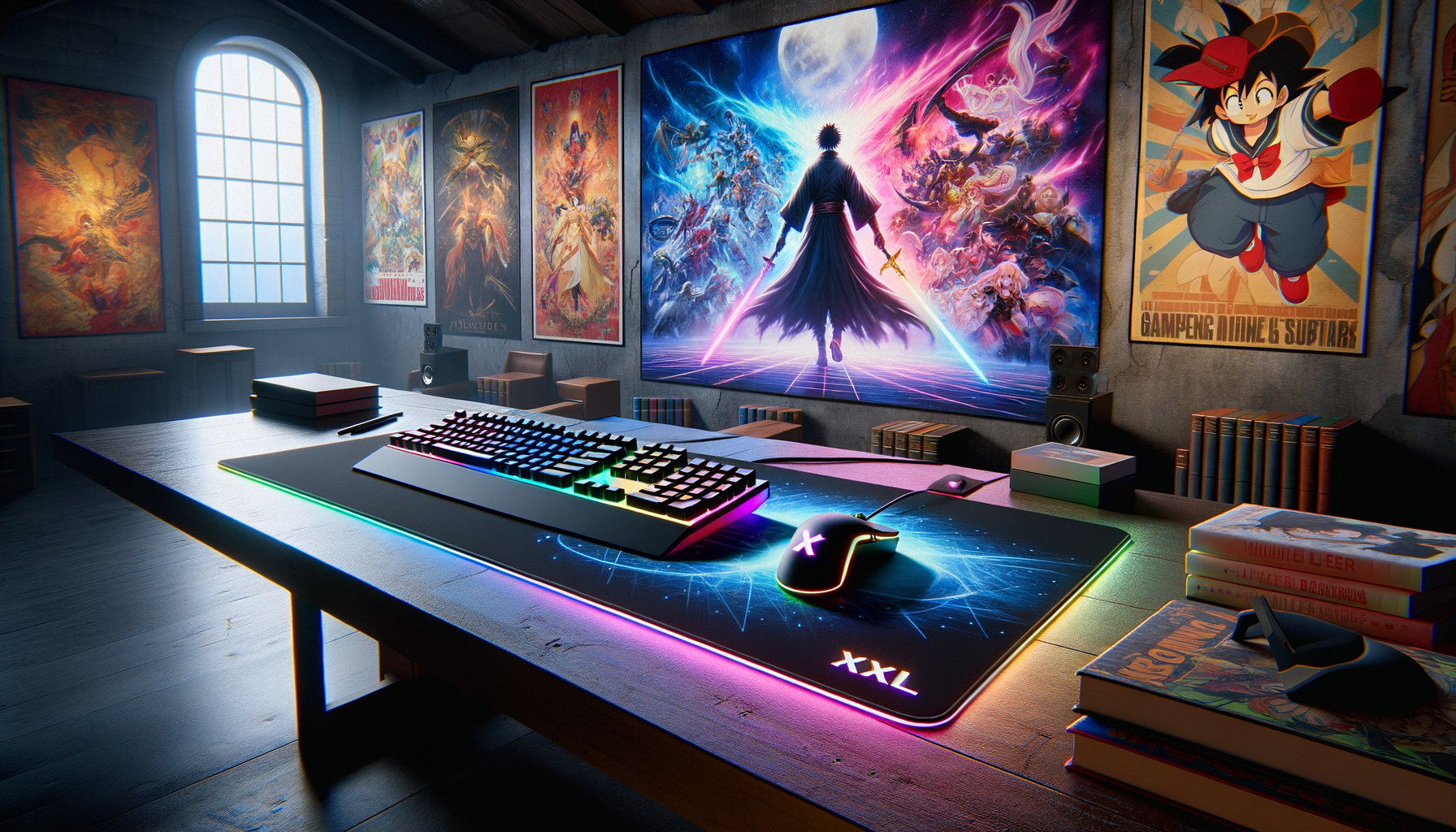 Découverte du meilleur tapis de souris XXL RGB pour gamers et fans de manga, offrant un éclairage dynamique et un confort optimal.