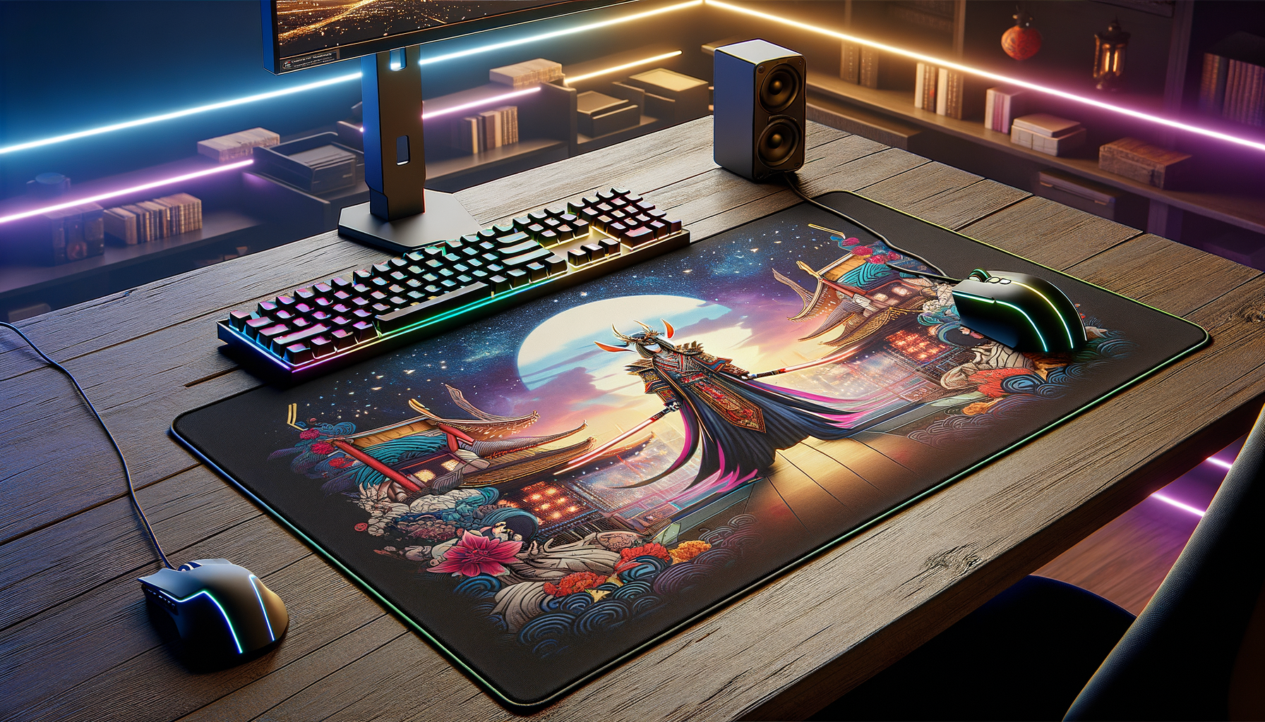 Tapis de souris XXL avec support clavier pour une station de jeu moderne et stylée.