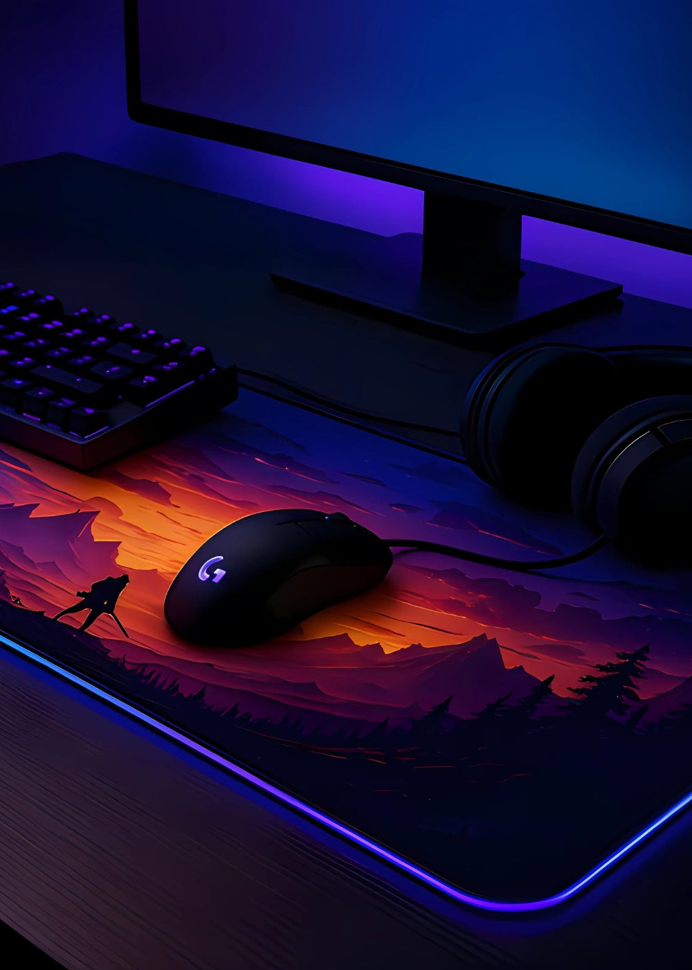 Tapis de souris XXL gaming avec rétroéclairage et clavier mécanique - setup gamer