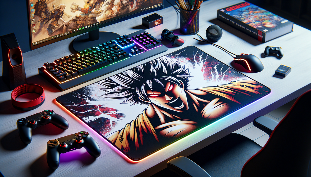 Découvrez leclerc tapis de souris xxl avec un design manga vibrant sur un bureau gamer.