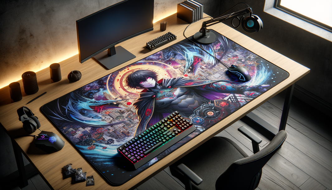 Découvrez le qilive tapis de souris xxl avec son design manga, idéal pour les gamers sur un bureau lumineux.