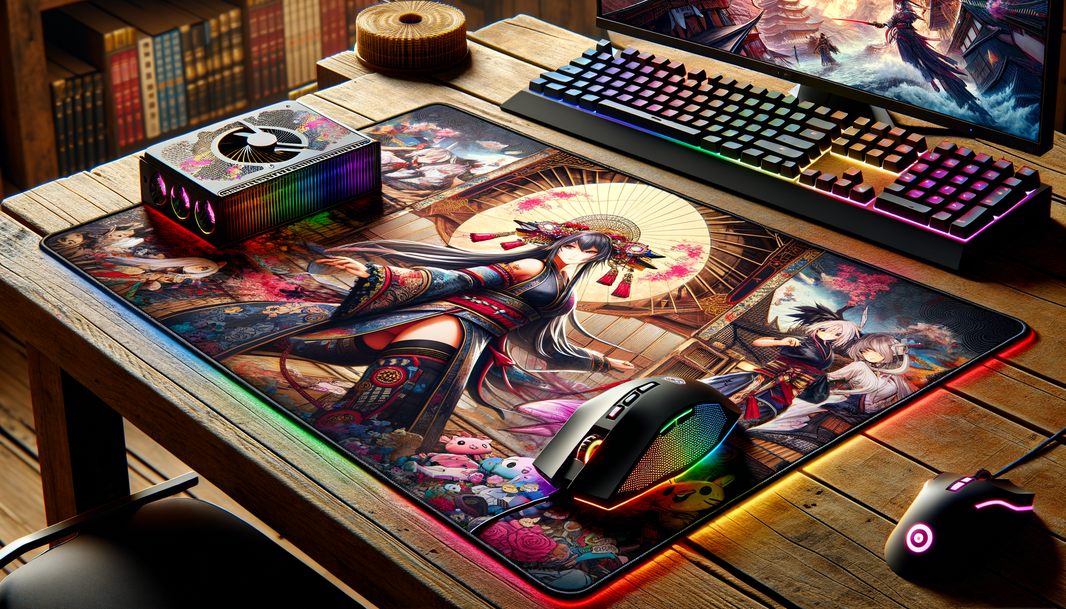 Tapis de souris XXL inspiré de l'univers gaming avec des designs manga colorés.