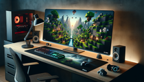 Tapis de souris XXL Minecraft avec paysages cubiques et personnages iconiques pour une ambiance de jeu immersive.