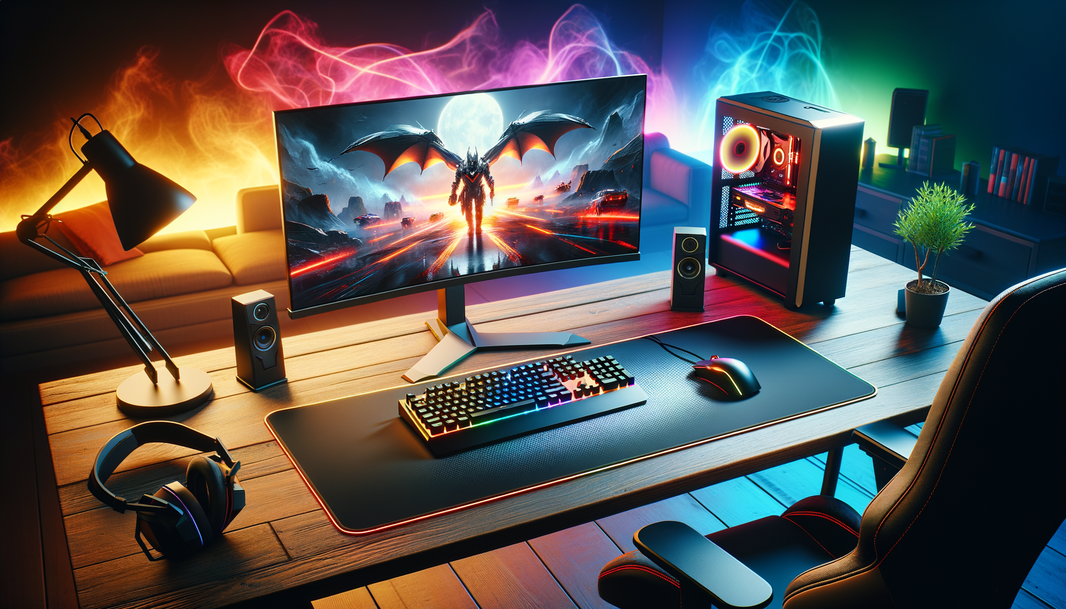 Setup gamer avec tapis de souris XXL The G-Lab et équipements RGB.