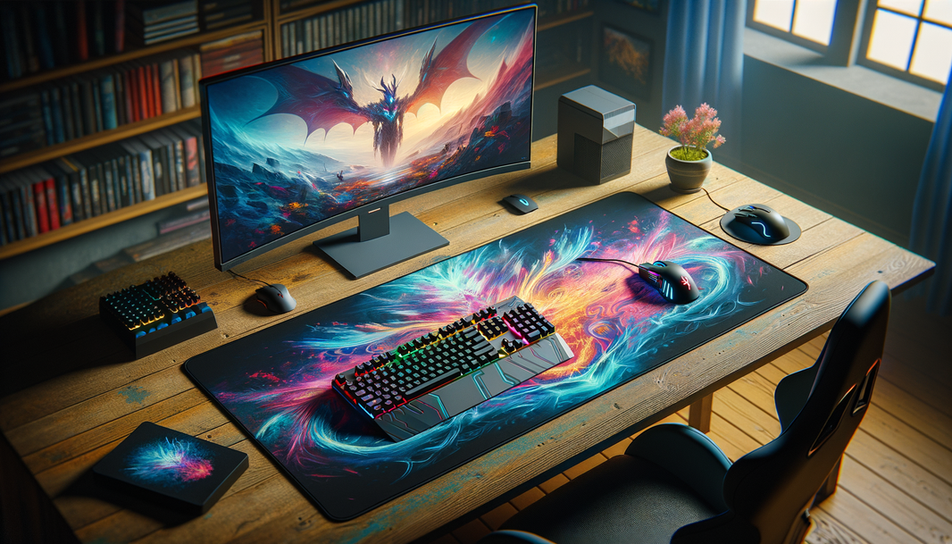Découvrez le razer tapis de souris xxl sur un bureau gamer élégant avec des accessoires de jeu haut de gamme.