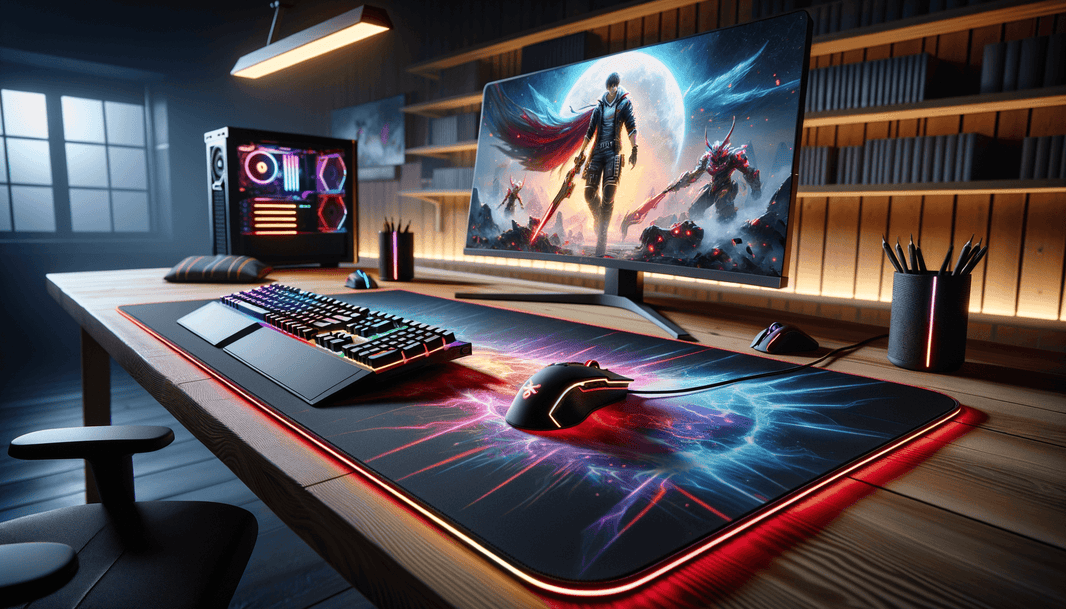 Tapis de souris XXL RGB avec éclairage vibrant pour setup gamer.
