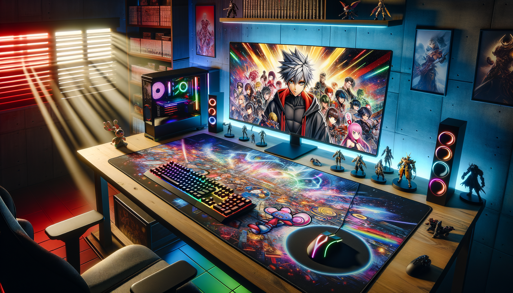 Tapis de souris XXL Darty avec designs manga vibrants, idéal pour gamers.