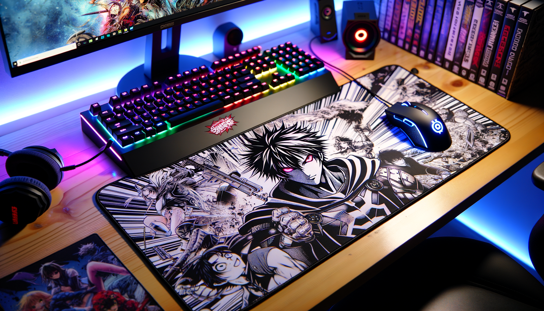 Découvrez le tapis de souris XXL Alpexe avec son design manga unique, idéal pour les setups gamers modernes.
