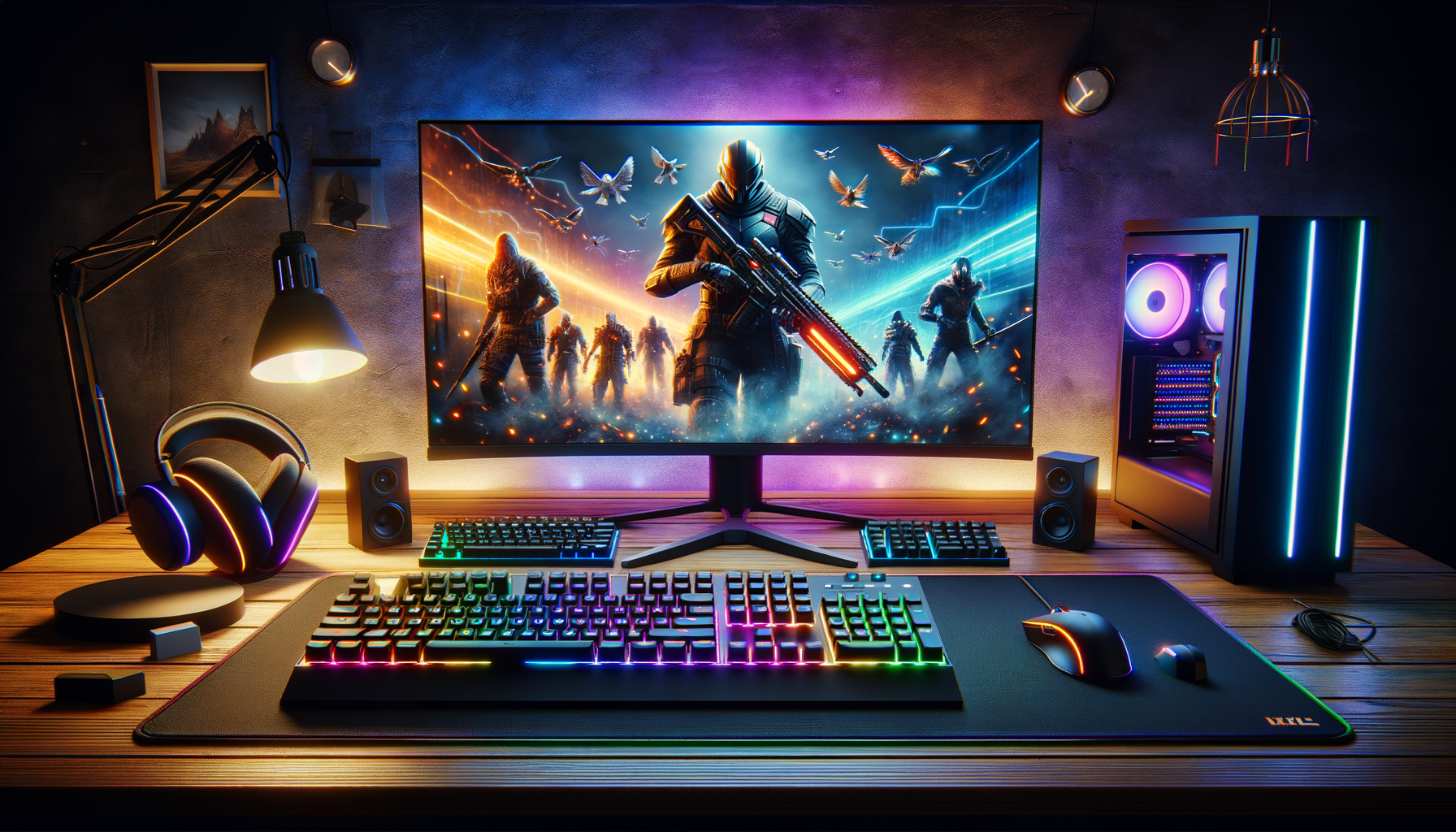 Tapis de souris XXL RGB lumineux dans un setup gaming moderne et dynamique.