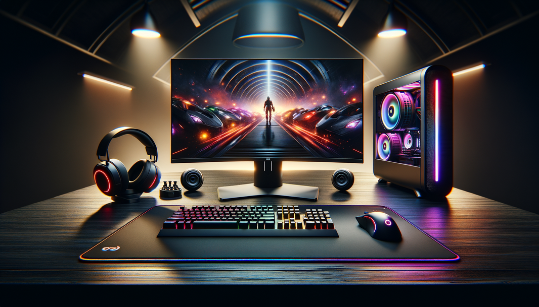 Tapis de souris XXL Razer sur un bureau de gaming avec un ordinateur et un casque.