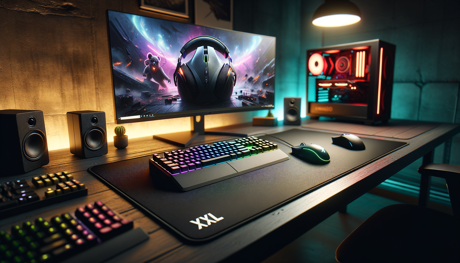 Tapis de souris XXL SteelSeries sur un bureau de jeu moderne avec matériel gaming