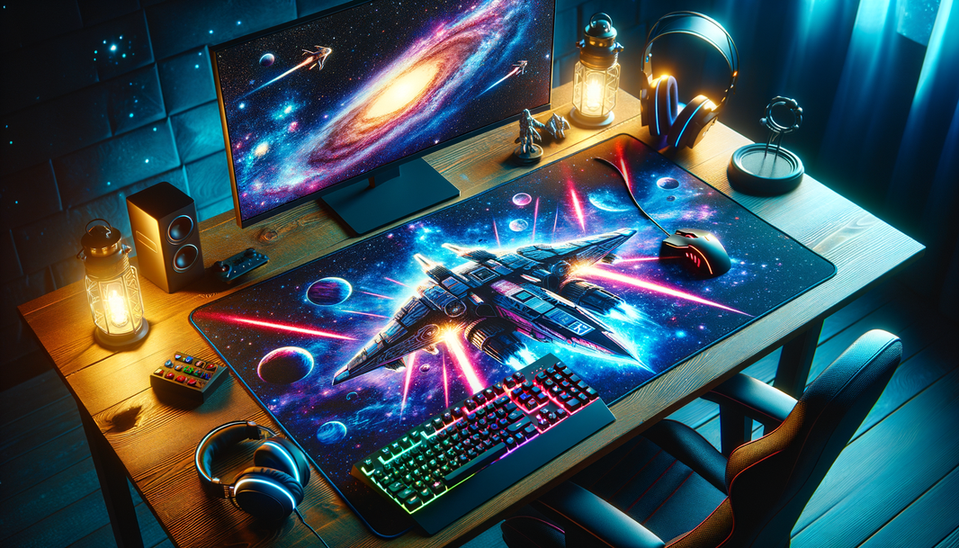 Tapis de souris XXL Star Wars dans un bureau galactique, parfait pour les gamers.
