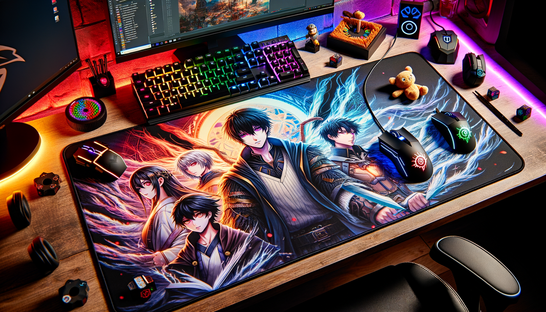 Tapis de souris XXL Demon Slayer illustrant Tanjiro, Nezuko et Zenitsu pour les gamers.