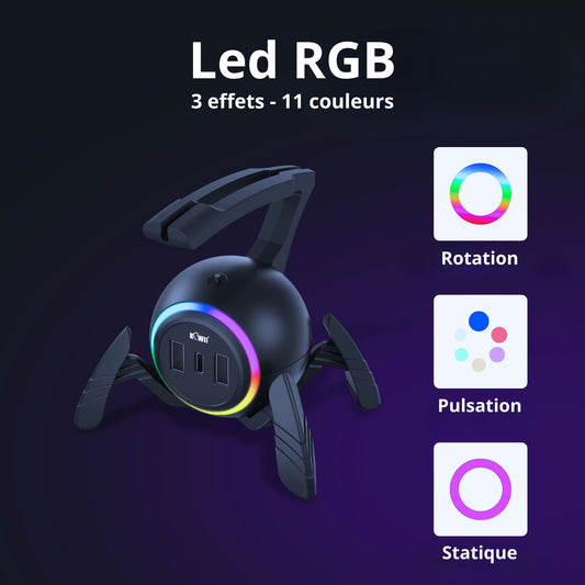 🕷️ Support de câble de souris | Mouse Bungee – RGB & USB