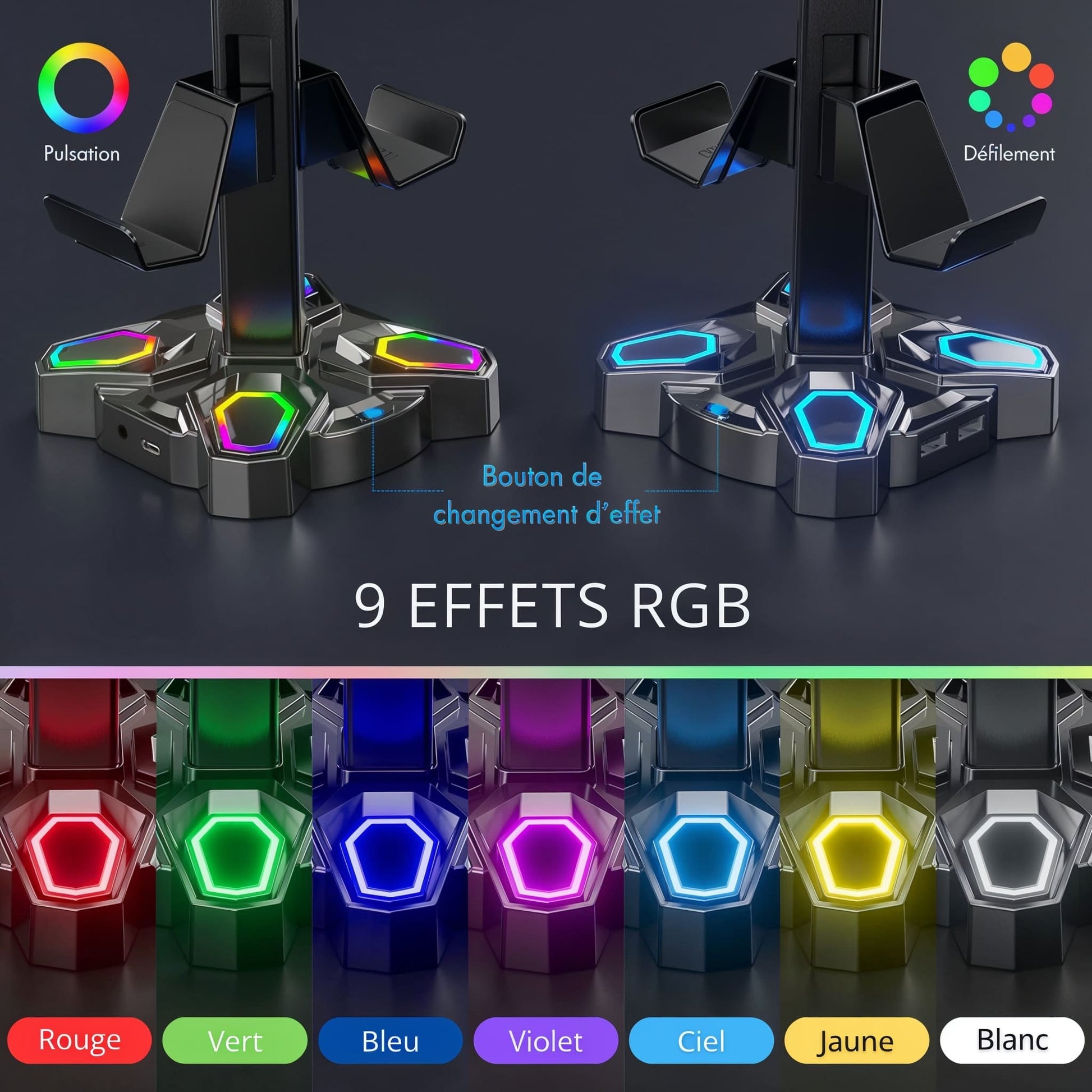 🎧 Support de casque & manettes RGB - Mouse Pads
