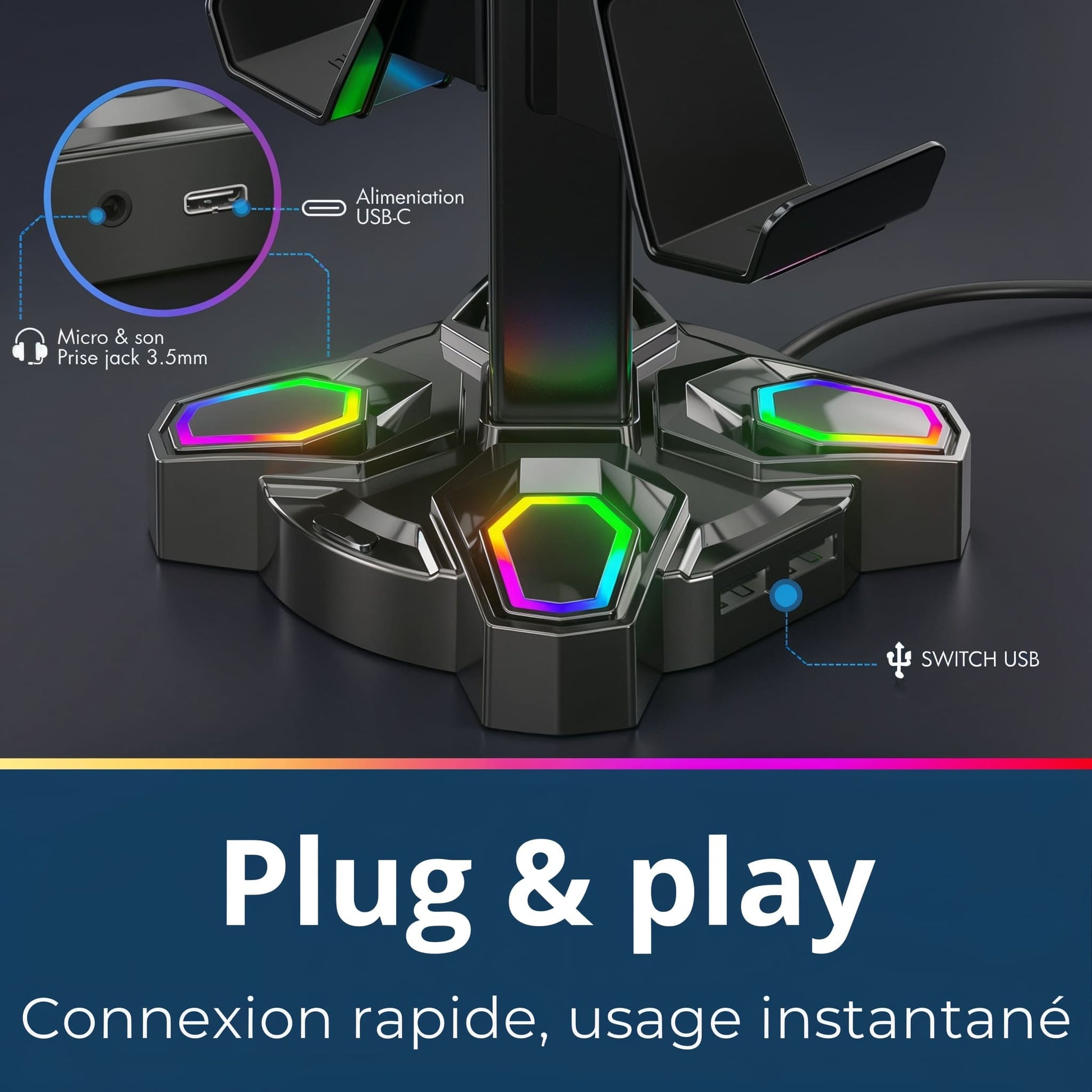 🎧 Support de casque & manettes RGB - Mouse Pads